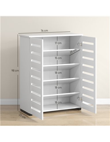 HOMCOM Narrow Shoe Cabinet for Entryway, 5-Tier Slim Shoe Storage Cabinet with 2 Slatted Doors and Adjustable Shelves