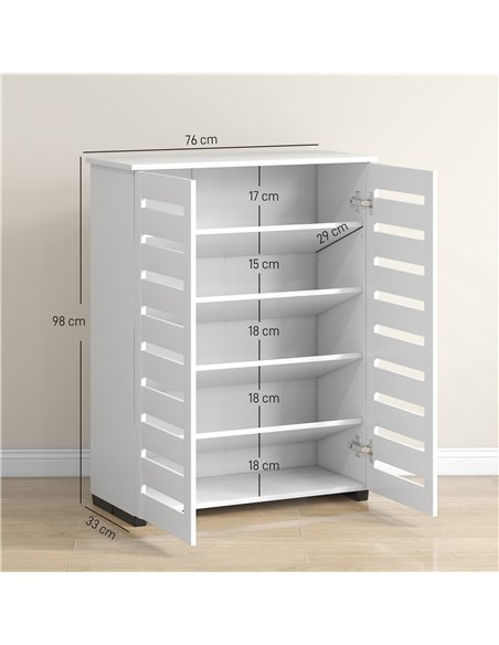 HOMCOM Narrow Shoe Cabinet for Entryway, 5-Tier Slim Shoe Storage Cabinet with 2 Slatted Doors and Adjustable Shelves - pic 190689 | FastDaddyshop