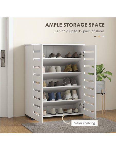 HOMCOM Narrow Shoe Cabinet for Entryway, 5-Tier Slim Shoe Storage Cabinet with 2 Slatted Doors and Adjustable Shelves - pic 190690 | FastDaddyshop