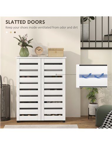 HOMCOM Narrow Shoe Cabinet for Entryway, 5-Tier Slim Shoe Storage Cabinet with 2 Slatted Doors and Adjustable Shelves