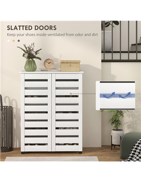 HOMCOM Narrow Shoe Cabinet for Entryway, 5-Tier Slim Shoe Storage Cabinet with 2 Slatted Doors and Adjustable Shelves - pic 190691 | FastDaddyshop