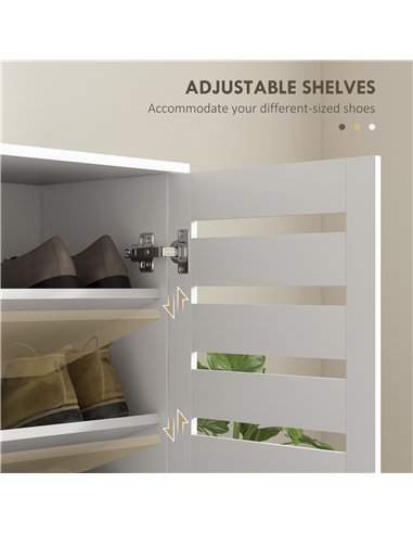 HOMCOM Narrow Shoe Cabinet for Entryway, 5-Tier Slim Shoe Storage Cabinet with 2 Slatted Doors and Adjustable Shelves