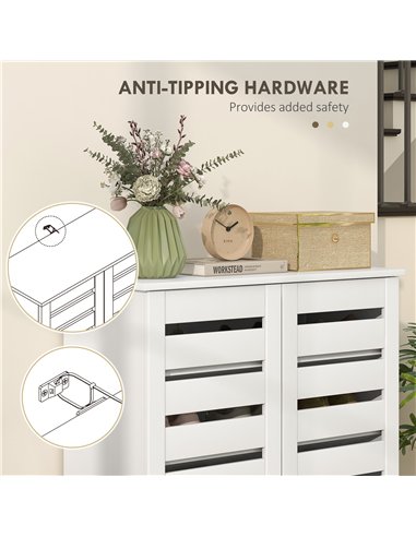 HOMCOM Narrow Shoe Cabinet for Entryway, 5-Tier Slim Shoe Storage Cabinet with 2 Slatted Doors and Adjustable Shelves