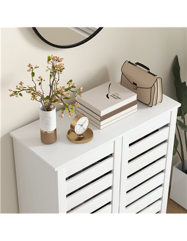 HOMCOM Narrow Shoe Cabinet for Entryway, 5-Tier Slim Shoe Storage Cabinet with 2 Slatted Doors and Adjustable Shelves