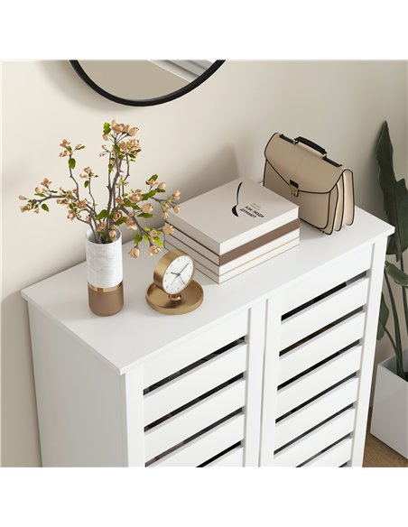 HOMCOM Narrow Shoe Cabinet for Entryway, 5-Tier Slim Shoe Storage Cabinet with 2 Slatted Doors and Adjustable Shelves - pic 190694 | FastDaddyshop