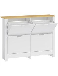 HOMCOM Slim Shoe Cabinet, Narrow Shoe Cupboard with 4 Flip Drawers, Adjustable Shelves for 16 Pairs of Shoes, White
