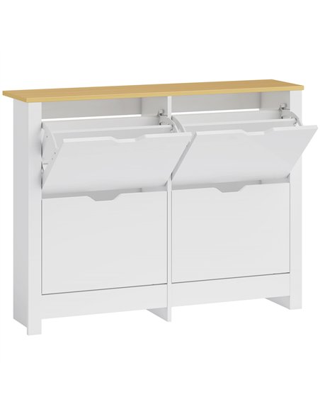 HOMCOM Slim Shoe Cabinet, Narrow Shoe Cupboard with 4 Flip Drawers, Adjustable Shelves for 16 Pairs of Shoes, White - pic 190696 | FastDaddyshop