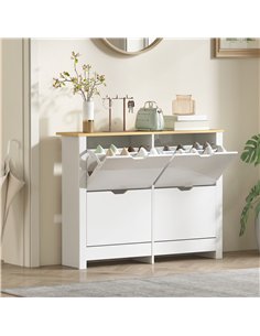 HOMCOM Slim Shoe Cabinet, Narrow Shoe Cupboard with 4 Flip Drawers, Adjustable Shelves for 16 Pairs of Shoes, White 2