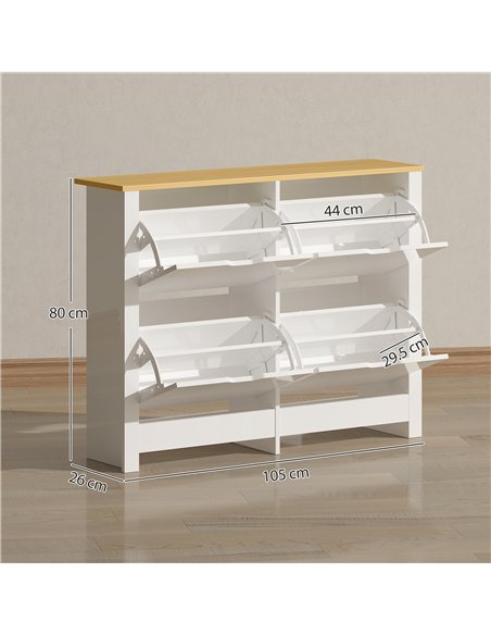 HOMCOM Slim Shoe Cabinet, Narrow Shoe Cupboard with 4 Flip Drawers, Adjustable Shelves for 16 Pairs of Shoes, White - pic 190698 | FastDaddyshop