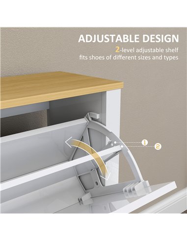 HOMCOM Slim Shoe Cabinet, Narrow Shoe Cupboard with 4 Flip Drawers, Adjustable Shelves for 16 Pairs of Shoes, White