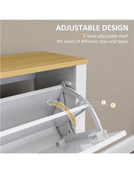 HOMCOM Slim Shoe Cabinet, Narrow Shoe Cupboard with 4 Flip Drawers, Adjustable Shelves for 16 Pairs of Shoes, White - pic 190700 | FastDaddyshop