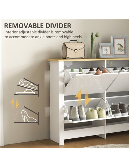 HOMCOM Slim Shoe Cabinet, Narrow Shoe Cupboard with 4 Flip Drawers, Adjustable Shelves for 16 Pairs of Shoes, White - pic 190701 | FastDaddyshop
