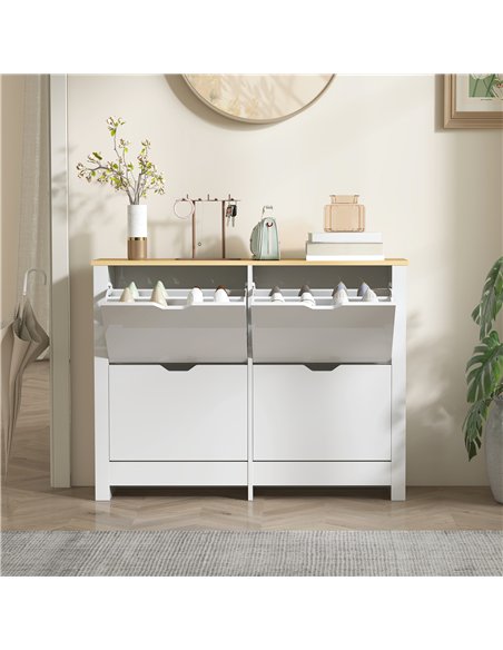 HOMCOM Slim Shoe Cabinet, Narrow Shoe Cupboard with 4 Flip Drawers, Adjustable Shelves for 16 Pairs of Shoes, White - pic 190703 | FastDaddyshop