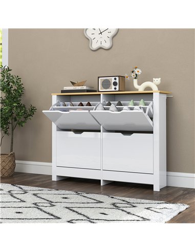 HOMCOM Slim Shoe Cabinet, Narrow Shoe Cupboard with 4 Flip Drawers, Adjustable Shelves for 16 Pairs of Shoes, White