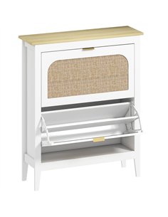 HOMCOM Narrow Shoe Cabinet, Boho Slim Shoe Storage Cabinet with 2 Flip Drawers, Holds 14 Pairs, White