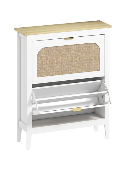 HOMCOM Narrow Shoe Cabinet, Boho Slim Shoe Storage Cabinet with 2 Flip Drawers, Holds 14 Pairs, White - pic 190705 | FastDaddyshop