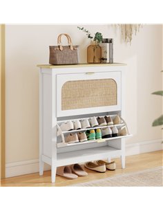 HOMCOM Narrow Shoe Cabinet, Boho Slim Shoe Storage Cabinet with 2 Flip Drawers, Holds 14 Pairs, White 2