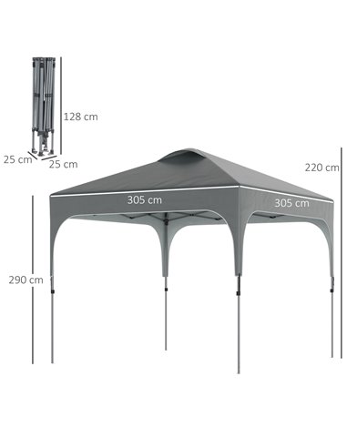 Outsunny 3x3M Pop Up Gazebo, with Carry Bag and 4 Leg Weight Bags, Dark Grey
