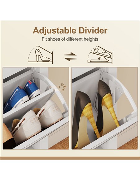 HOMCOM Narrow Shoe Cabinet, Boho Slim Shoe Storage Cabinet with 2 Flip Drawers, Holds 14 Pairs, White - pic 190710 | FastDaddyshop