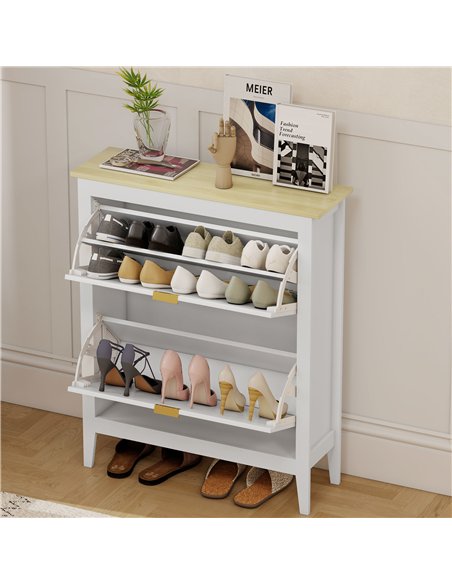 HOMCOM Narrow Shoe Cabinet, Boho Slim Shoe Storage Cabinet with 2 Flip Drawers, Holds 14 Pairs, White - pic 190712 | FastDaddyshop