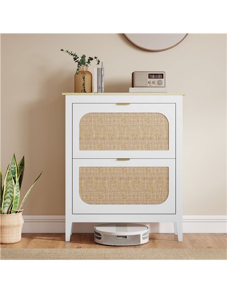 HOMCOM Narrow Shoe Cabinet, Boho Slim Shoe Storage Cabinet with 2 Flip Drawers, Holds 14 Pairs, White - pic 190713 | FastDaddyshop