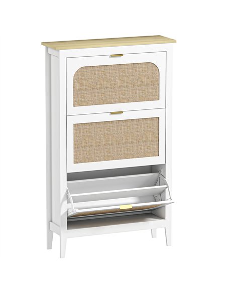 HOMCOM Narrow Shoe Cabinet, Boho Slim Shoe Storage Cabinet with 3 Flip Drawers, Holds 21 Pairs, White - pic 190714 | FastDaddyshop