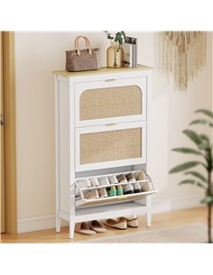 HOMCOM Narrow Shoe Cabinet, Boho Slim Shoe Storage Cabinet with 3 Flip Drawers, Holds 21 Pairs, White 2