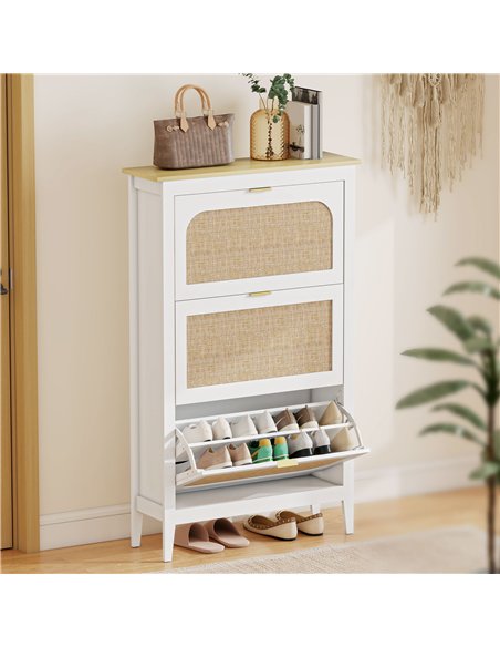 HOMCOM Narrow Shoe Cabinet, Boho Slim Shoe Storage Cabinet with 3 Flip Drawers, Holds 21 Pairs, White - pic 190715 | FastDaddyshop