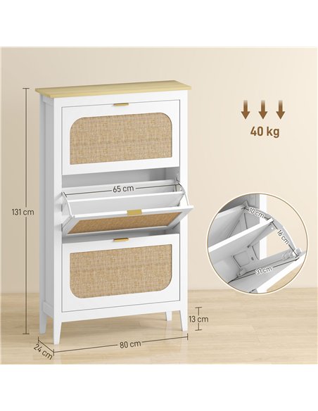 HOMCOM Narrow Shoe Cabinet, Boho Slim Shoe Storage Cabinet with 3 Flip Drawers, Holds 21 Pairs, White - pic 190716 | FastDaddyshop