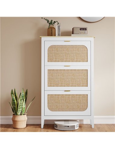 HOMCOM Narrow Shoe Cabinet, Boho Slim Shoe Storage Cabinet with 3 Flip Drawers, Holds 21 Pairs, White