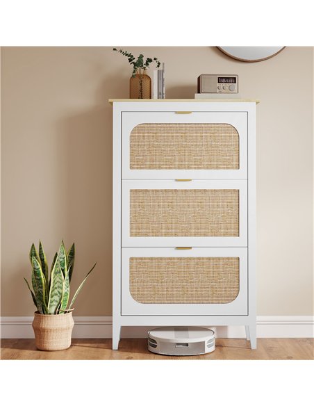 HOMCOM Narrow Shoe Cabinet, Boho Slim Shoe Storage Cabinet with 3 Flip Drawers, Holds 21 Pairs, White - pic 190722 | FastDaddyshop