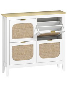 HOMCOM Narrow Shoe Cabinet, Boho Slim Shoe Storage Cabinet with 4 Flip Drawers, Holds 20 Pairs, White