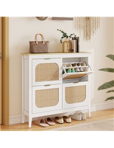 HOMCOM Narrow Shoe Cabinet, Boho Slim Shoe Storage Cabinet with 4 Flip Drawers, Holds 20 Pairs, White 2