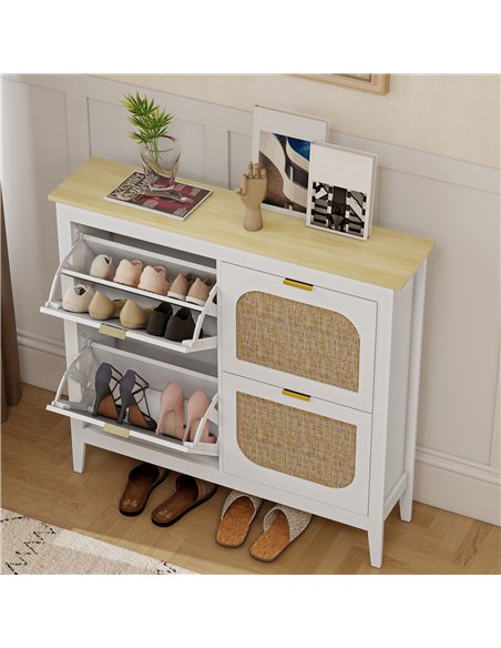 HOMCOM Narrow Shoe Cabinet, Boho Slim Shoe Storage Cabinet with 4 Flip Drawers, Holds 20 Pairs, White - pic 190730 | FastDaddyshop