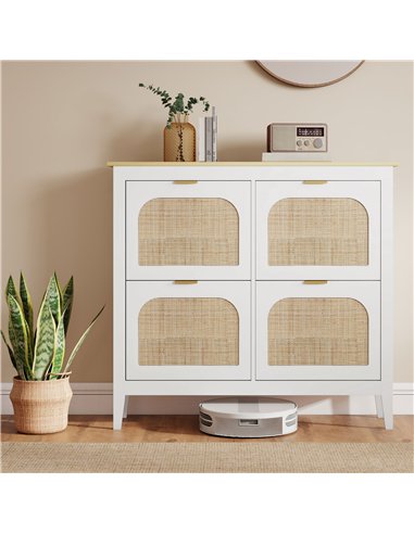 HOMCOM Narrow Shoe Cabinet, Boho Slim Shoe Storage Cabinet with 4 Flip Drawers, Holds 20 Pairs, White