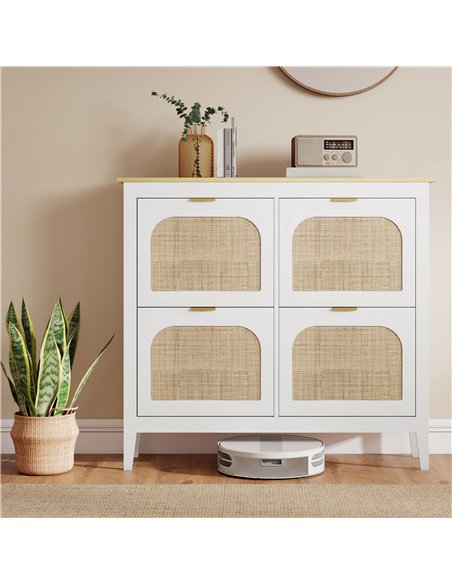 HOMCOM Narrow Shoe Cabinet, Boho Slim Shoe Storage Cabinet with 4 Flip Drawers, Holds 20 Pairs, White - pic 190731 | FastDaddyshop