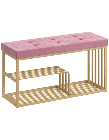 HOMCOM Bench and Shoe Storage, Tufted Shoe Storage Bench with Velvet Seat Cushion Gold Steel Frame for Entryway, Pink - pic 190741 | FastDaddyshop