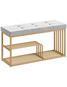 HOMCOM Bench and Shoe Storage, Tufted Shoe Storage Bench with Velvet Seat Cushion Gold Steel Frame for Entryway, Grey