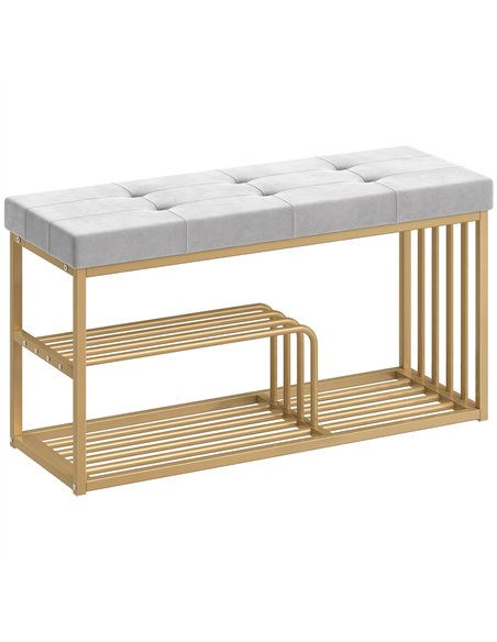 HOMCOM Bench and Shoe Storage, Tufted Shoe Storage Bench with Velvet Seat Cushion Gold Steel Frame for Entryway, Grey - pic 190750 | FastDaddyshop
