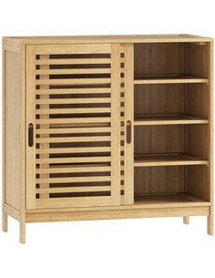 HOMCOM Bamboo Shoe Cabinet with 2 Sliding Slat Doors, 16Pairs, Adjustable Shelves, Natural
