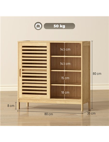 HOMCOM Bamboo Shoe Cabinet with 2 Sliding Slat Doors, 16Pairs, Adjustable Shelves, Natural - pic 190761 | FastDaddyshop