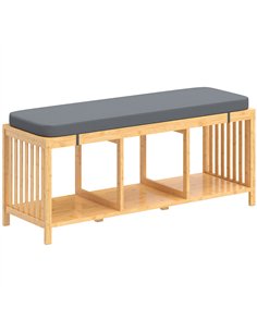 HOMCOM Bamboo Shoe Bench, Entryway Storage Bench with Padded Cushion and Open Shelf, Natural Wood Finish