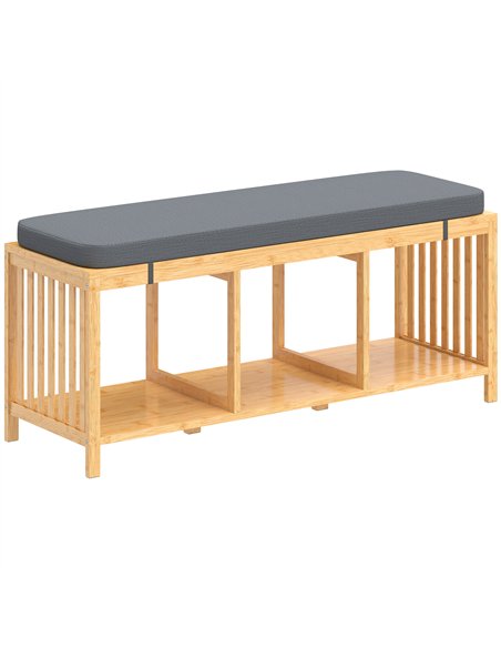 HOMCOM Bamboo Shoe Bench, Entryway Storage Bench with Padded Cushion and Open Shelf, Natural Wood Finish - pic 190768 | FastDaddyshop