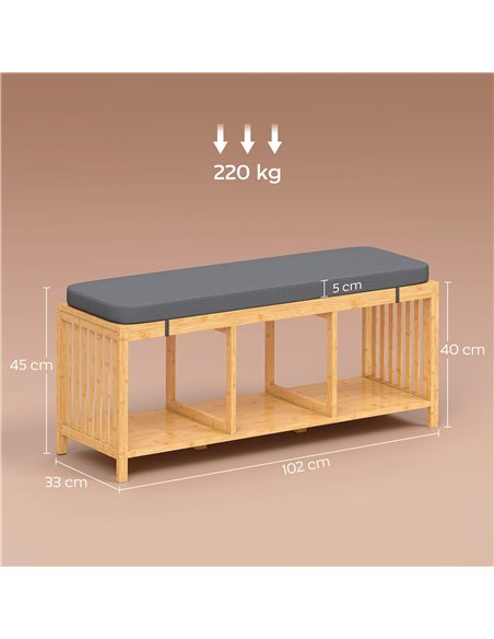 HOMCOM Bamboo Shoe Bench, Entryway Storage Bench with Padded Cushion and Open Shelf, Natural Wood Finish - pic 190770 | FastDaddyshop