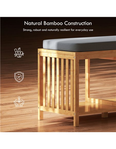 HOMCOM Bamboo Shoe Bench, Entryway Storage Bench with Padded Cushion and Open Shelf, Natural Wood Finish - pic 190773 | FastDaddyshop