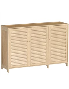 HOMCOM Bamboo Shoe Cabinet with Louvered Doors, 18 Pairs Shoe Storage Cabinet with Adjustable Shelves for Hallway, Natural