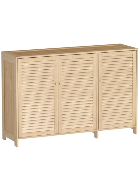 HOMCOM Bamboo Shoe Cabinet with Louvered Doors, 18 Pairs Shoe Storage Cabinet with Adjustable Shelves for Hallway, Natural - pic 190777 | FastDaddyshop