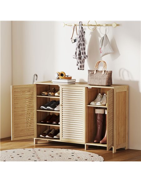 HOMCOM Bamboo Shoe Cabinet with Louvered Doors, 18 Pairs Shoe Storage Cabinet with Adjustable Shelves for Hallway, Natural - pic 190778 | FastDaddyshop
