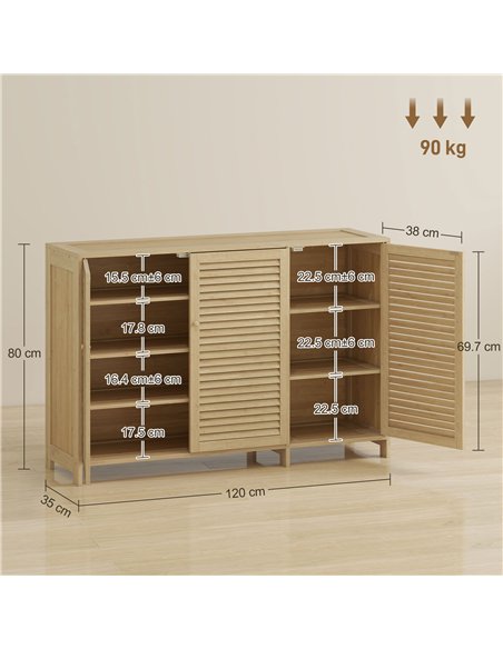 HOMCOM Bamboo Shoe Cabinet with Louvered Doors, 18 Pairs Shoe Storage Cabinet with Adjustable Shelves for Hallway, Natural - pic 190779 | FastDaddyshop