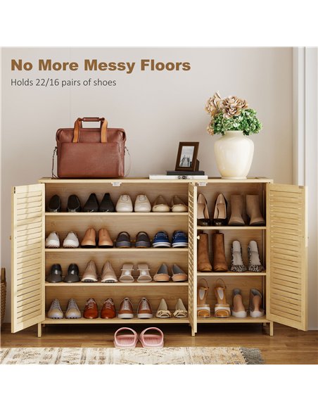 HOMCOM Bamboo Shoe Cabinet with Louvered Doors, 18 Pairs Shoe Storage Cabinet with Adjustable Shelves for Hallway, Natural - pic 190780 | FastDaddyshop